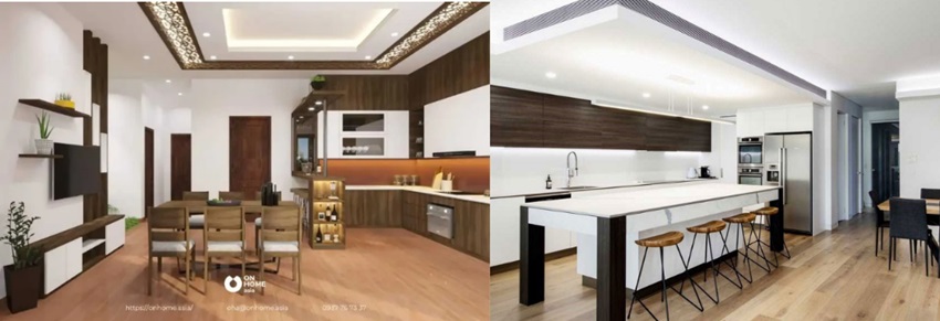 Trần thạch cao phòng bếp rộng