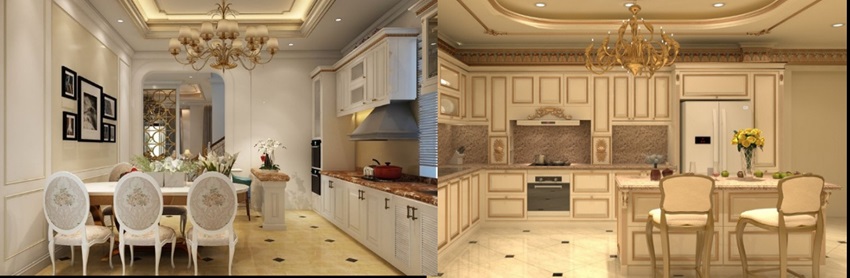 Trần thạch cao phòng bếp tân cổ điển