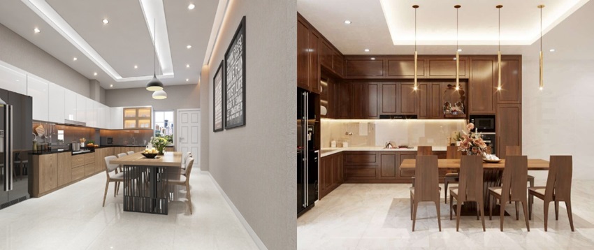 Trần thạch cao phòng bếp đèn Led hiện đại