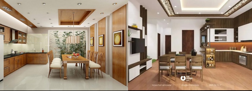 Trần thạch cao kết hợp vật liệu gỗ